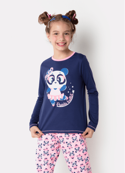 Pijama Manga Longa Menina Teen Algodão Panda Bailarina
