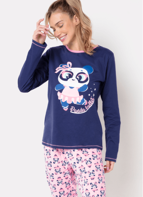 Pijama Manga Longa Feminino Algodão Panda Bailarina