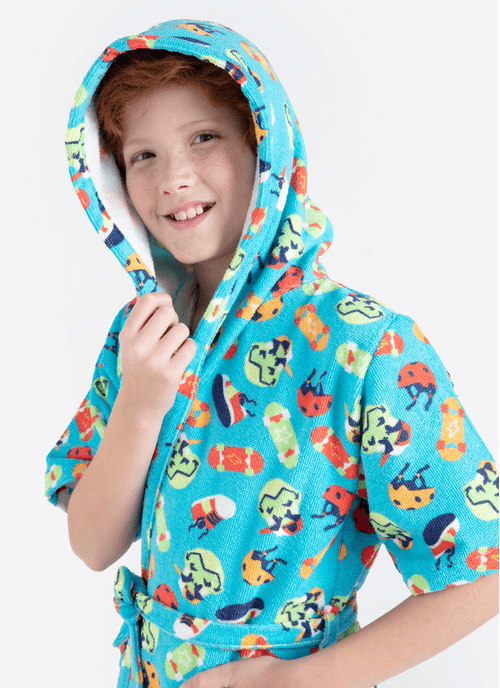 Roupão de Banho Menino Teen Dinossauro Skate