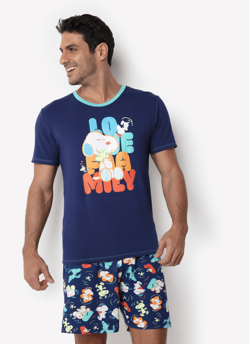 Pijama Manga Curta Viscolycra Masculino Snoopy