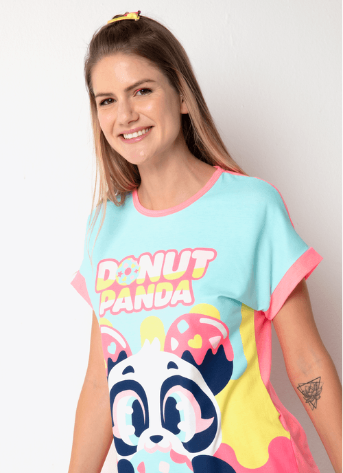 Pijama Manga Curta Viscolycra Feminino Panda Donuts