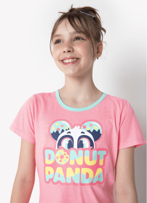 Pijama Manga Curta Algodão Menina Teens Panda Donuts