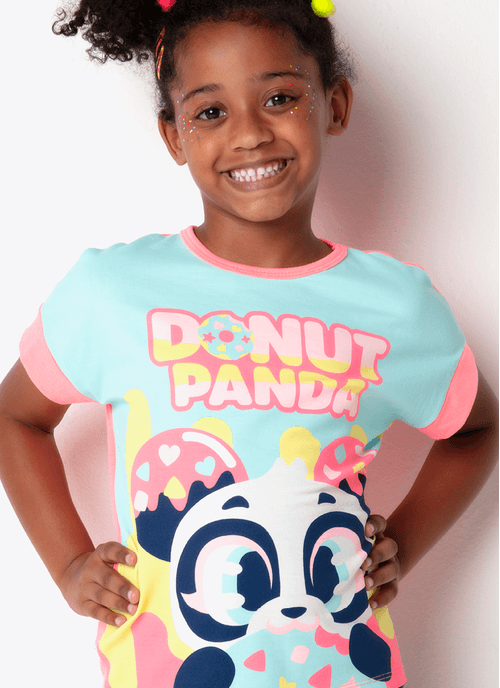 Pijama Manga Curta Viscolycra Menina Teens Panda Donuts