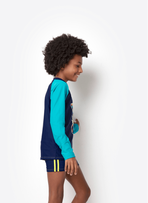 Camiseta Praia Com Proteção Solar Menino Teen Tubarão Gamer