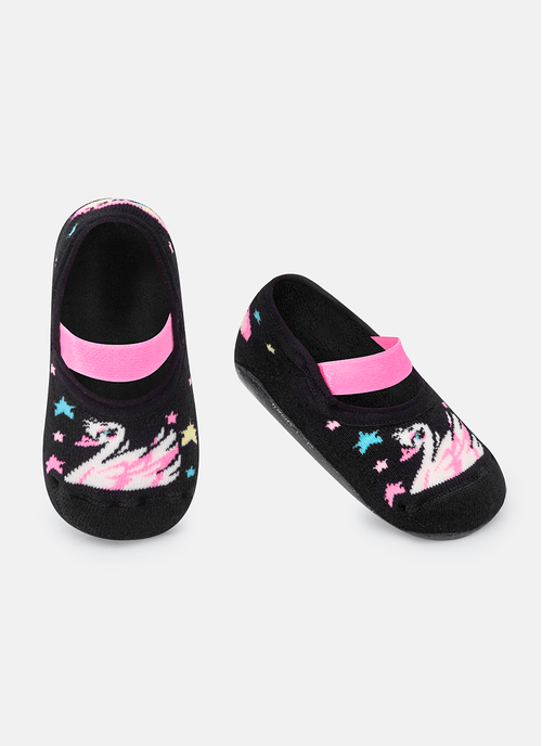 Meia Menina Sapatilha com sola emborrachada Cisne Rainbow