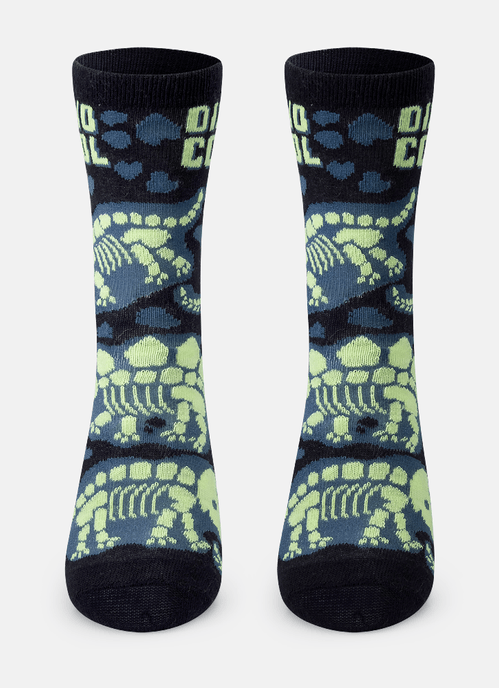 Meia Cano Longo Menino Dinossauro Fósseis Brilha no Escuro