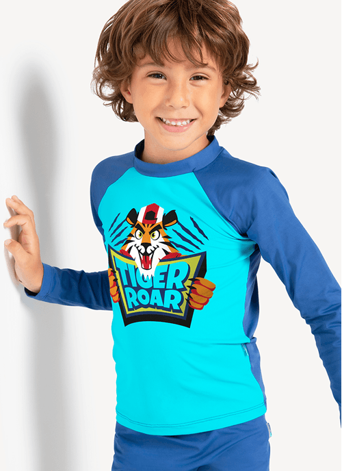 Camiseta com Proteção Solar Menino Tigre Roar