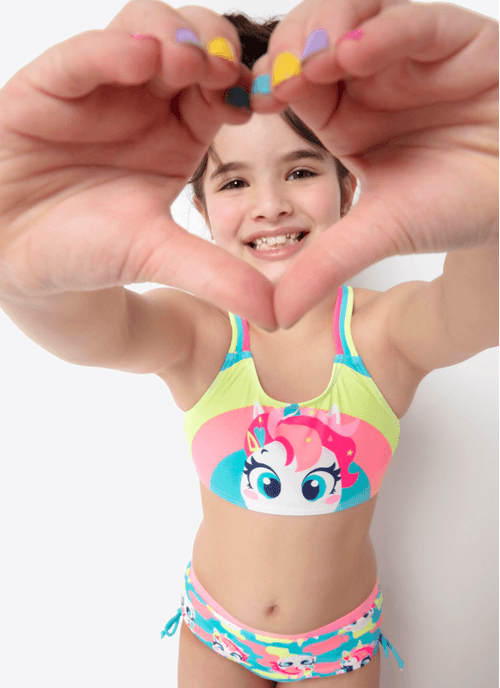 Biquíni Menina com Proteção Solar Unicórnio Colorful Camuflado