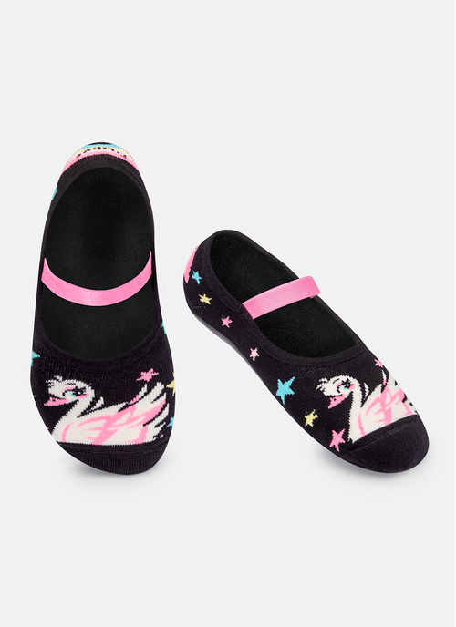 Meia Menina Sapatilha com sola emborrachada Cisne Rainbow