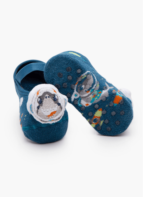 Meia Menino Sapatilha com Antiderrapante e Aplique Tubarão