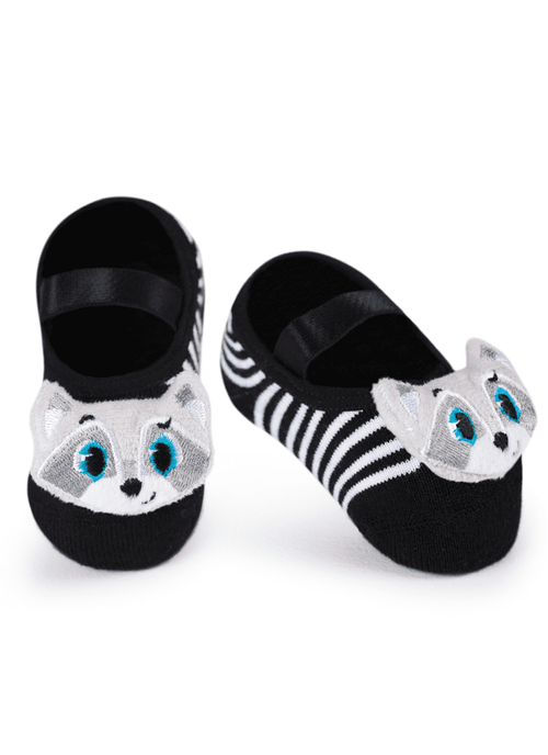 Meia Menino Sapatilha com Antiderrapante e Aplique Guaxinim