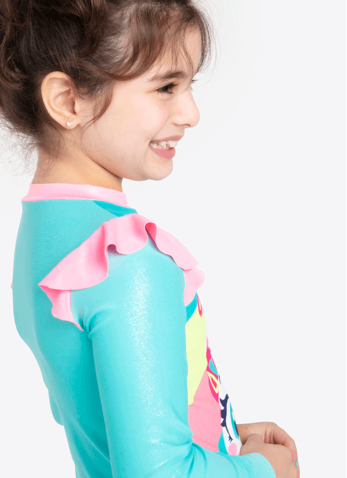 Camiseta Praia com Proteção Solar Menina Unicórnio Colorful
