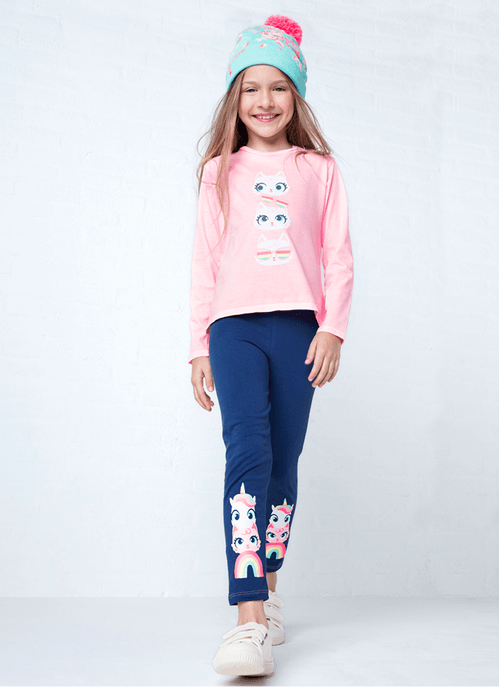 Calça Legging Infantil Cotton Unicórnio Cat