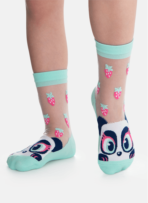 Meia Soquete Menina Transparente Panda