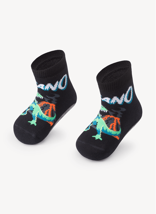 Meia Menino Soquete com sola emborrachada Dino Vulcão