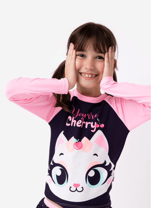 Camiseta Praia com Proteção Solar Menina Gatinha