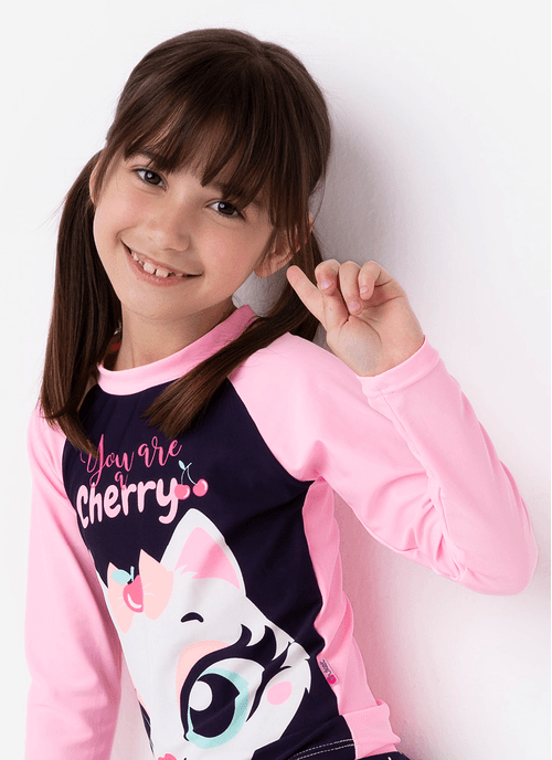 Camiseta Praia com Proteção Solar Menina Gatinha