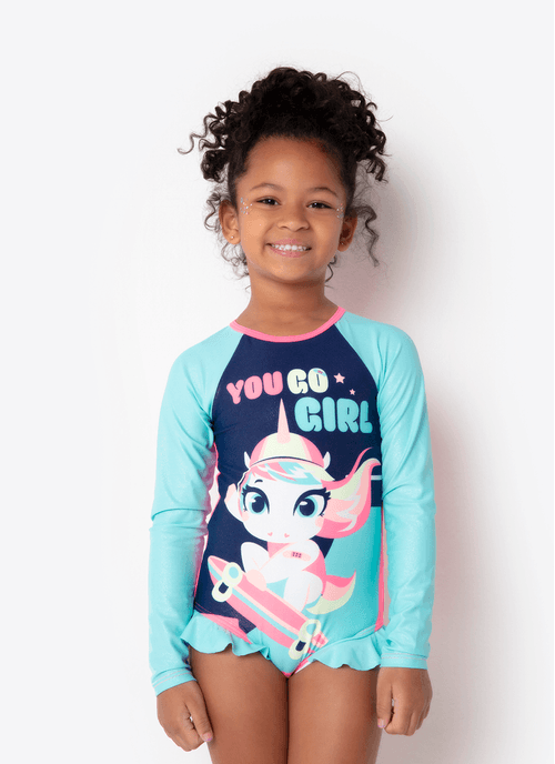 Maiô Manga Longa Menina Unicórnio Skate