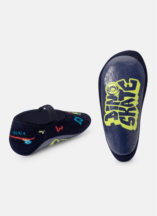 Meia Sapatilha Antiderrapante Bebê Menino Dinossauro Skate