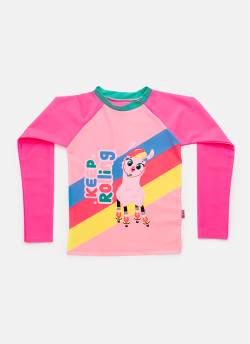 Camiseta Praia com Proteção Solar Menina Lhama Retrô