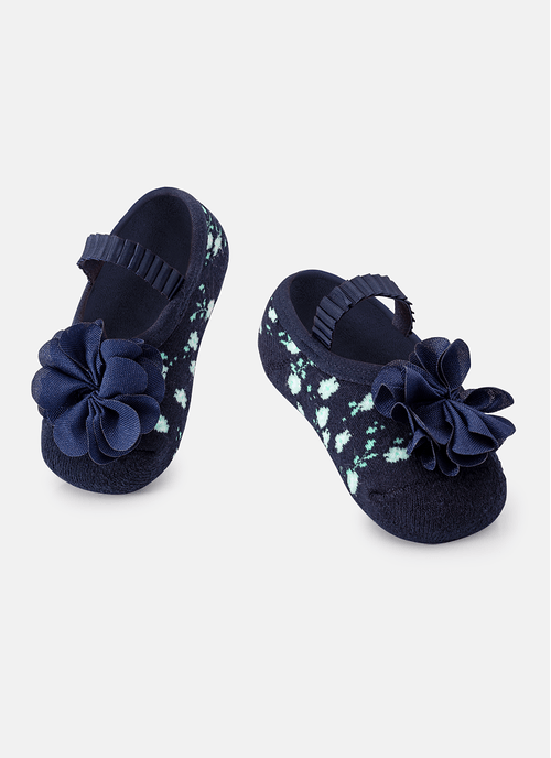 Meia Menina Sapatilha com Antiderrapante e Aplique Flor
