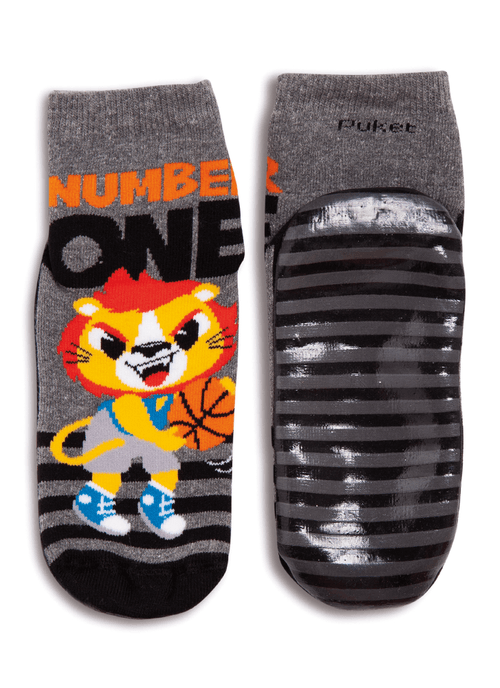 Meia Menino Soquete com Sola Emborrachada Leão