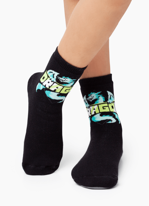 Meia Menino Soquete com sola Emborrachada Dragão