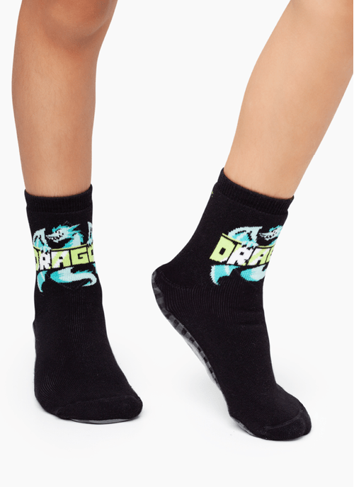 Meia Menino Soquete com sola Emborrachada Dragão
