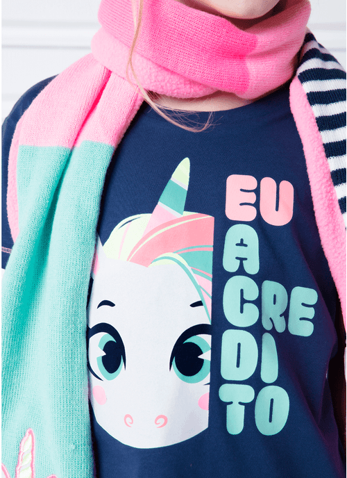 Camiseta Infantil Manga Curta Algodão Unicórnio Shine
