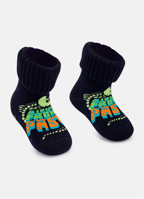 Meia Botinha Antiderrapante Bebê Menino Dinossauro Fósseis