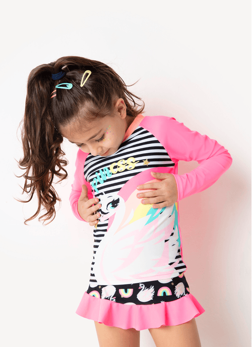 Camiseta Praia com Proteção Solar Menina Cisne Rainbow