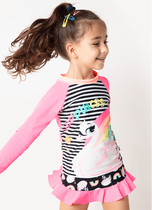 Camiseta Praia com Proteção Solar Menina Cisne Rainbow