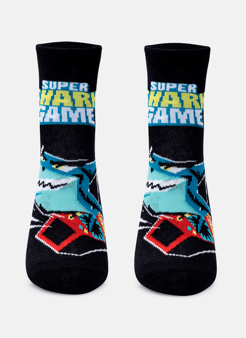 Meia Soquete Infantil Tubarão Gamer