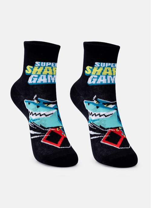 Meia Soquete Infantil Tubarão Gamer