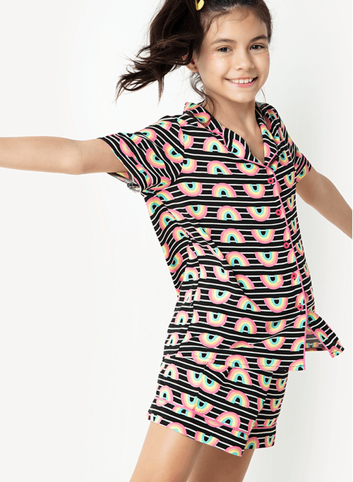 Pijama Manga Curta Viscose Cisne Rainbow