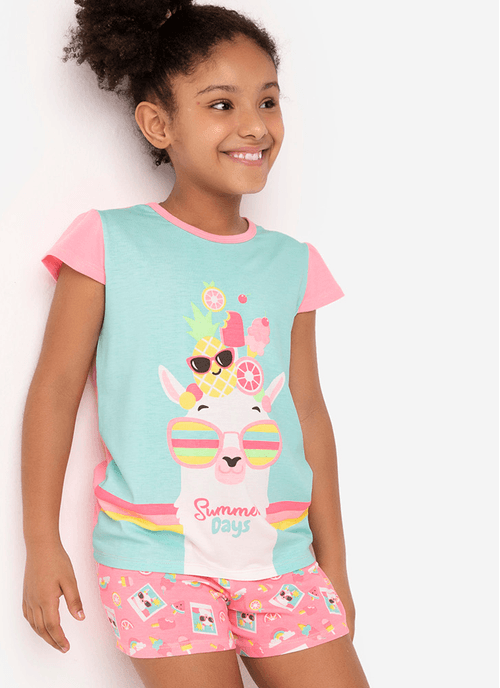 Pijama Manga Curta Viscolycra Menina Lhama