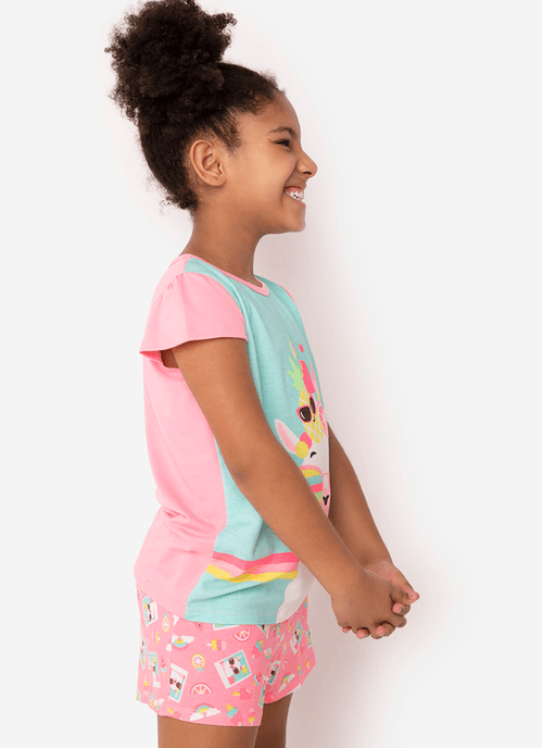 Pijama Manga Curta Viscolycra Menina Lhama