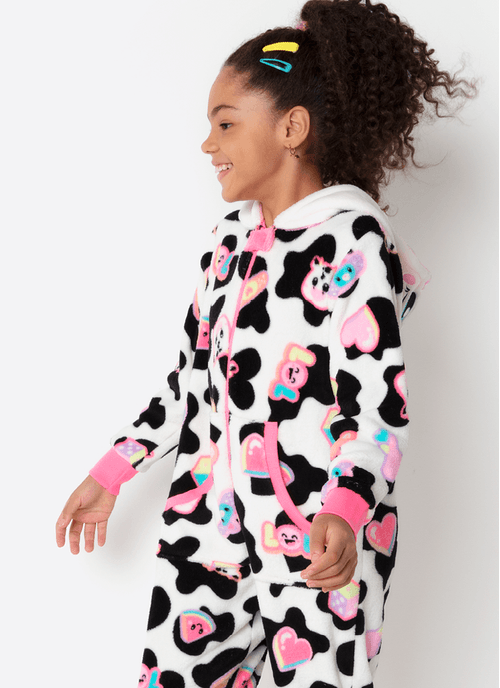 Pijama Longo Macacão Manga Longa Menina Teen Soft Vaca Patches