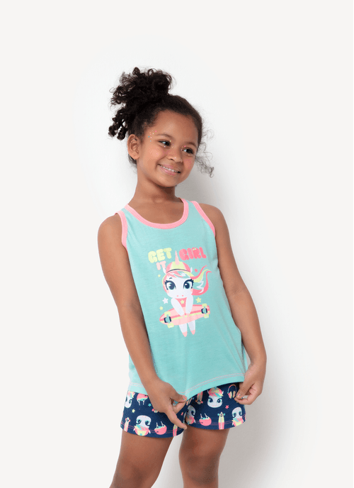 Pijama Regata Menina Algodão Unicórnio Skate