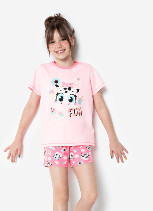 Pijama Manga Curta Menina Teen Algodão Vaca