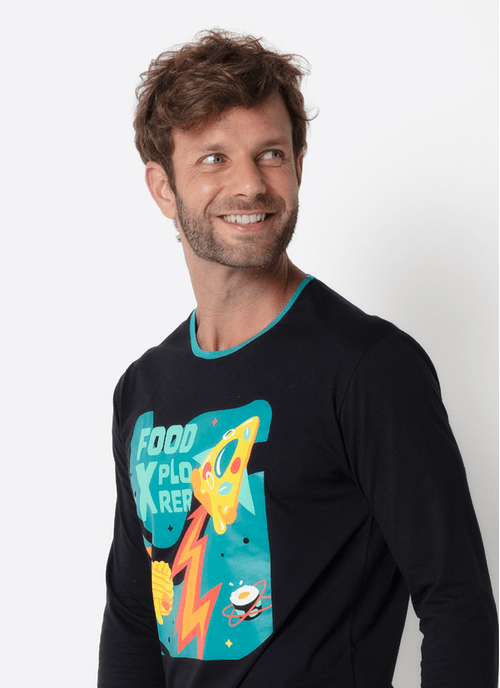 Pijama Manga Longa Algodão Masculino Space Food