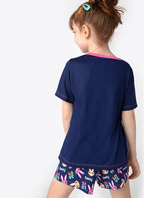 Pijama Manga Curta Viscolycra Menina Família Coelho