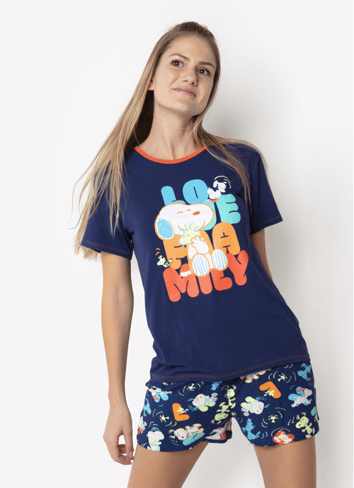 Pijama Manga Curta Viscolycra Feminino Snoopy