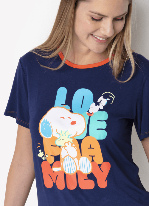 Pijama Manga Curta Viscolycra Feminino Snoopy