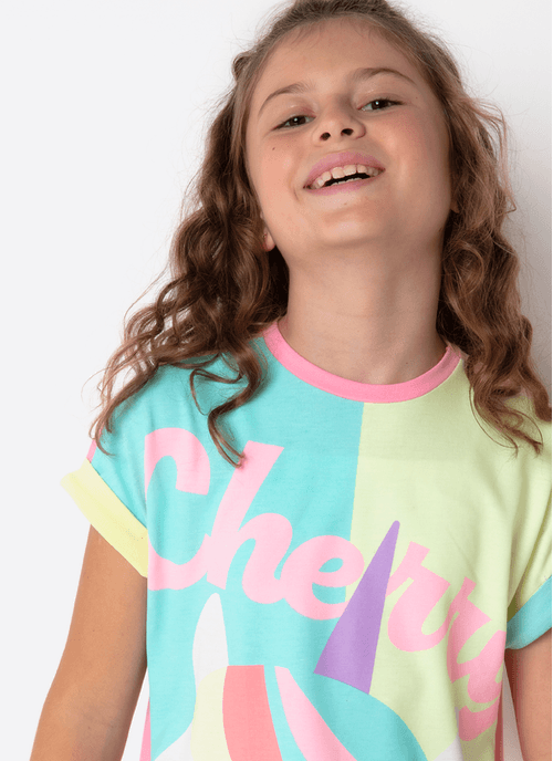 Camisola Manga Curta Viscolycra Menina Teen Unicórnio Cherry