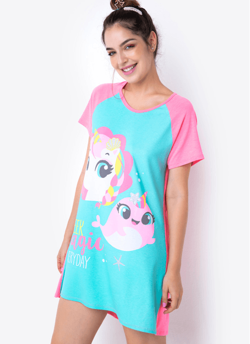 Camisola Manga Curta Viscolycra Feminino Unicórnio