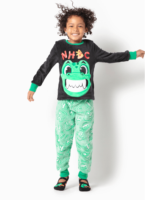 Pijama Manga Longo Menino Teen Soft Dino Food - Brilha no Escuro