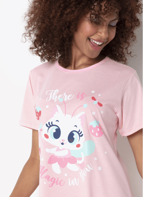 Camisola Manga Curta Feminina Gata Fada