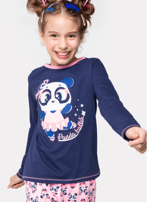 Pijama Manga Longa Menina Teen Algodão Panda Bailarina