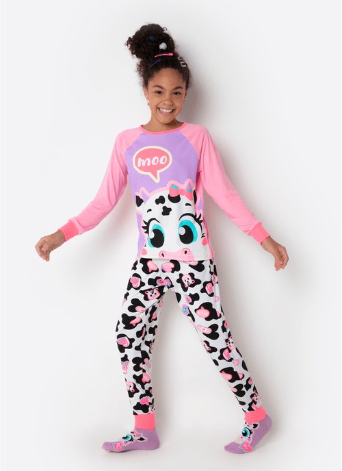 Pijama Manga Longa Viscolycra Menina Teen Vaca Patches